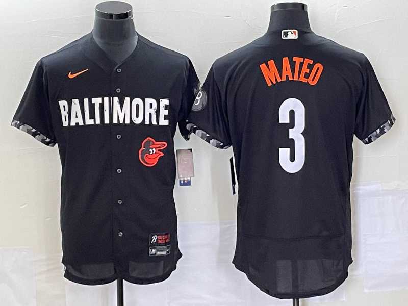 Mens Baltimore Orioles #3 Jorge Mateo Black 2023 City Connect Flex Base Stitched Jerseys
